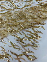 Jewel Vine Beaded Lace Polyester Fabric - Hand Beaded Vine Pattern, 54" Width (1 Yard)