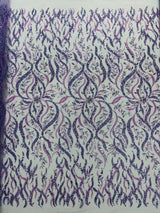 Jewel Vine Beaded Lace Polyester Fabric - Hand Beaded Vine Pattern, 54" Width (1 Yard)