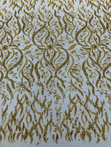 Jewel Vine Beaded Lace Polyester Fabric - Hand Beaded Vine Pattern, 54" Width (1 Yard)