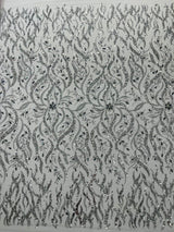 Jewel Vine Beaded Lace Polyester Fabric - Hand Beaded Vine Pattern, 54" Width (1 Yard)
