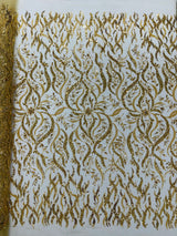 Jewel Vine Beaded Lace Polyester Fabric - Hand Beaded Vine Pattern, 54" Width (1 Yard)