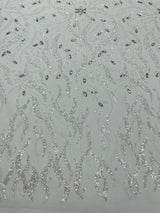 Jewel Vine Beaded Lace Polyester Fabric - Hand Beaded Vine Pattern, 54" Width (1 Yard)