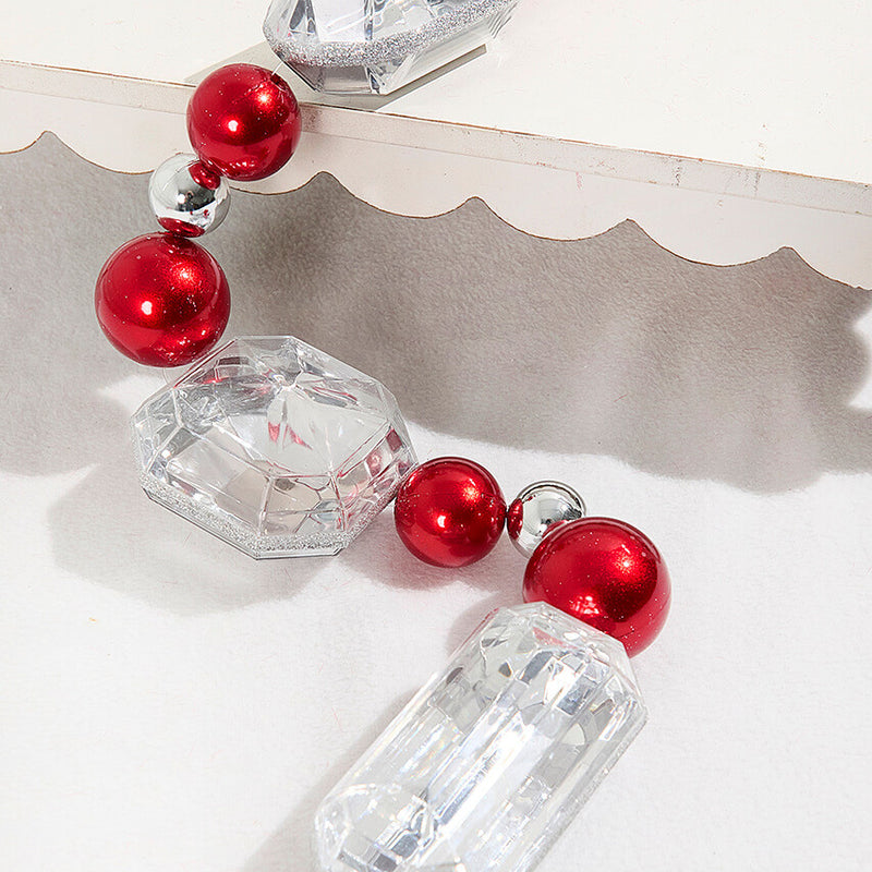 40" Christmas Jewel Garland Red Silver Ball Ornaments Clear Crystal Holiday Decor