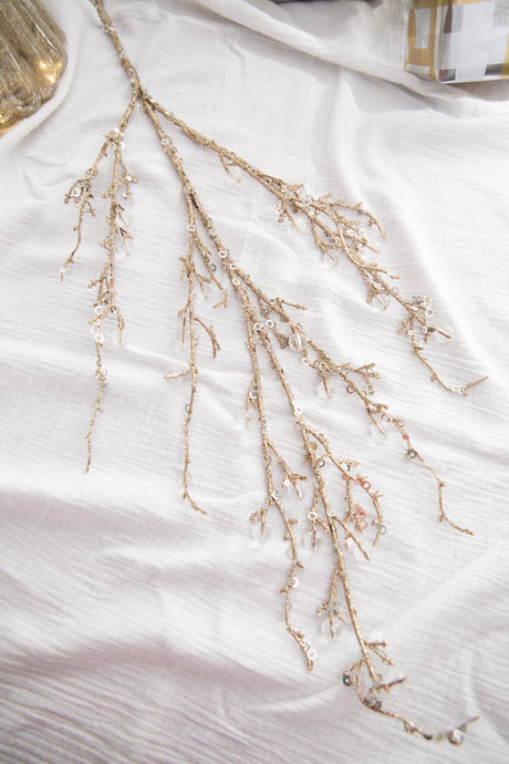 42” Champagne Jeweled Bead Branch Christmas Spray