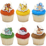 Pokémon Rings, Cupcake Decorations With Pikachu, Bulbasaur, Eevee, Charmander, Squirtle, and Poké Ball, Multicolored Food Safe Cake Toppers – 12 Pack