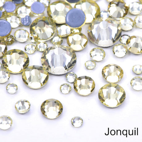 Small G Bag Glue On Rhinestones - Jonquil Flat Back Rhinestone Fabric - Jonquil, 2MM /6SS, 3MM /10SS, 4MM /16SS, 5MM /20SS, 6MM /30SS (1 Pack)
