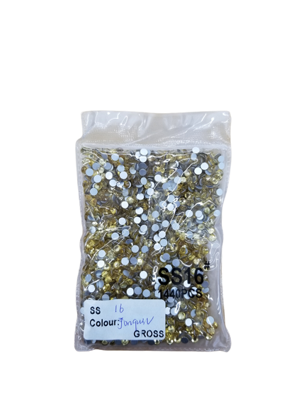 Small G Bag Glue On Rhinestones - Jonquil Flat Back Rhinestone Fabric - Jonquil, 2MM /6SS, 3MM /10SS, 4MM /16SS, 5MM /20SS, 6MM /30SS (1 Pack)