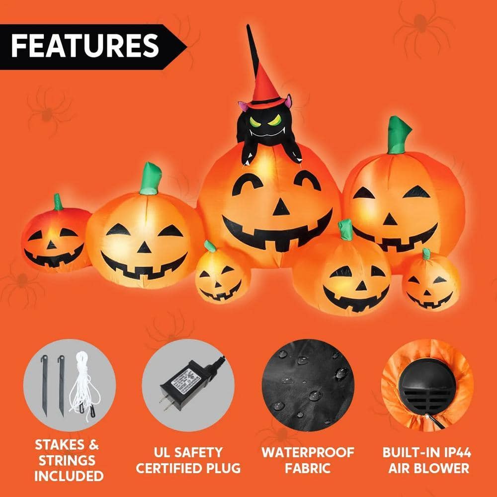 Syncfun 7 ft. Pumpkin Inflatable With Witch Cat Halloween Decor