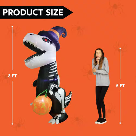 Inflatable Skeleton Dinosaur Halloween Decoration with Built-In LED Lights Outdoor