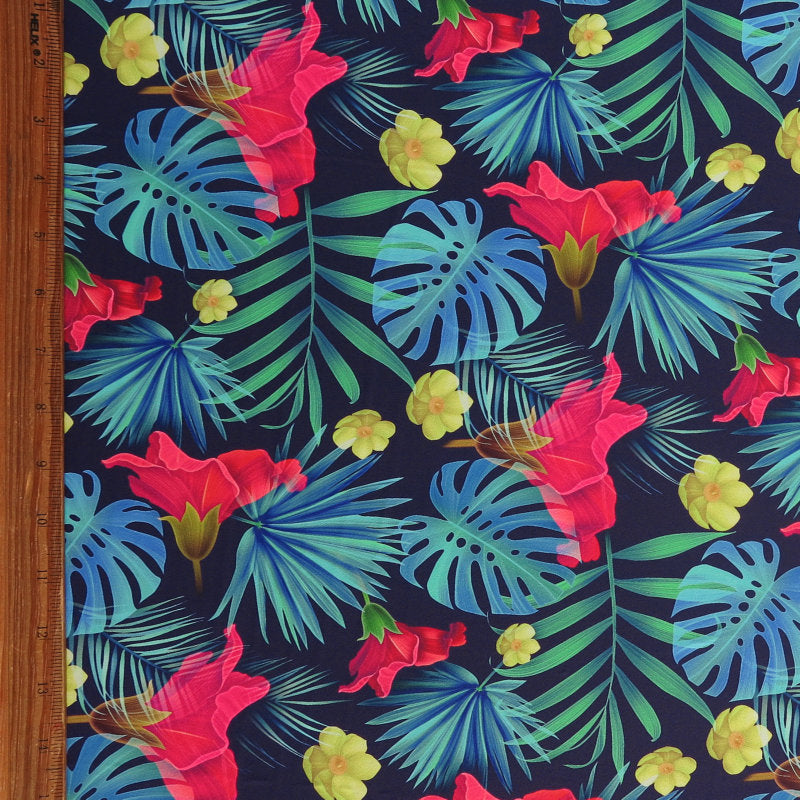 Swim Knit Nylon Spandex Jungle Navy Floral 4-Way Stretch UPF 50