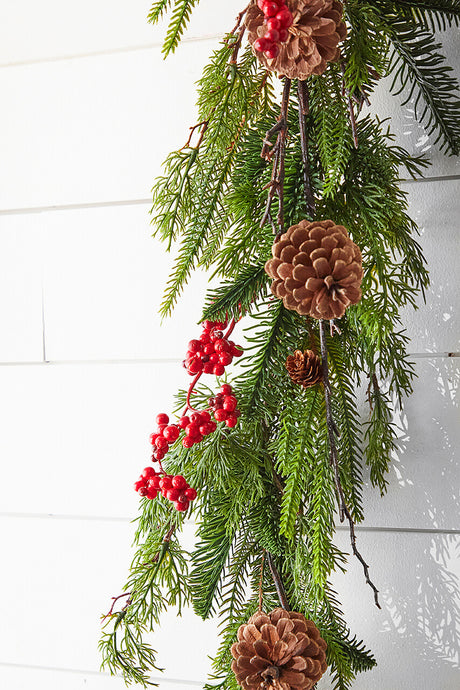 Artificial Pine Juniper Berry Garland 48" Holiday Home Decor Accent