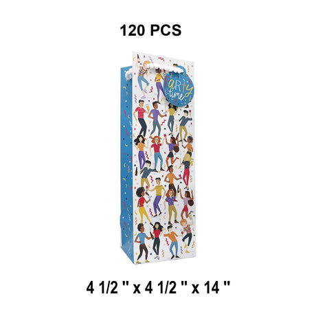 Patterned Wine Gift Bags   4 1/2" X 4 1/2" X 14"  Dance Party - 60 EACH