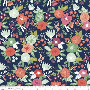 Cotton Lycra Knit Fabric Navy Floral by Riley Blake