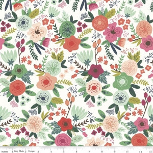 Cotton Lycra Knit Fabric White Floral by Riley Blake