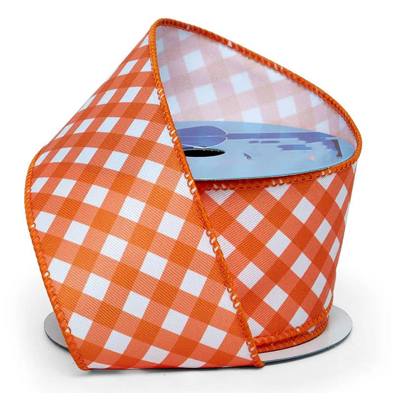 Bright Gingham Wired Ribbon 2 1/2 '' x 10 yd Orange Color 1 / ROLL