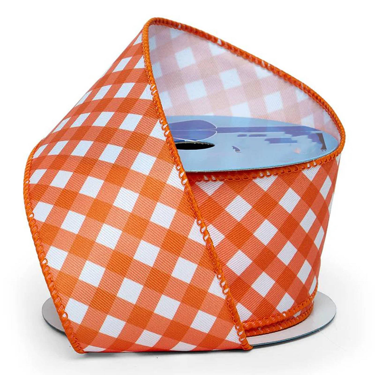 Bright Gingham Wired Ribbon 2 1/2 '' x 10 yd Orange Color 1 / ROLL