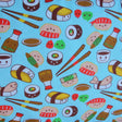Cotton Lycra Knit Fabric Kawaii Sushi Blue Print