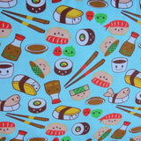 Cotton Lycra Knit Fabric Kawaii Sushi Blue Print