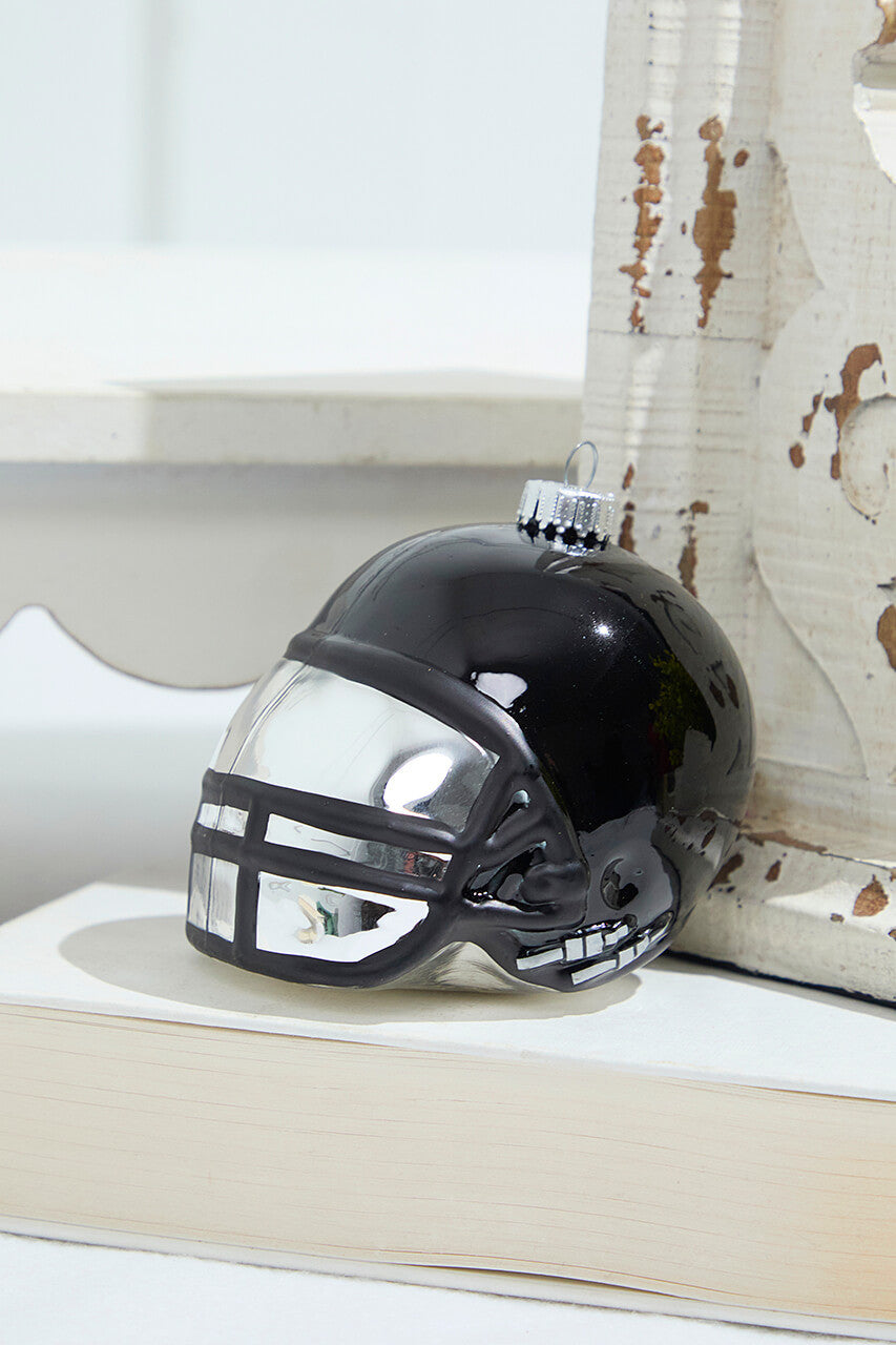 3.5 Inch Black Glass Football Helmet Ornament