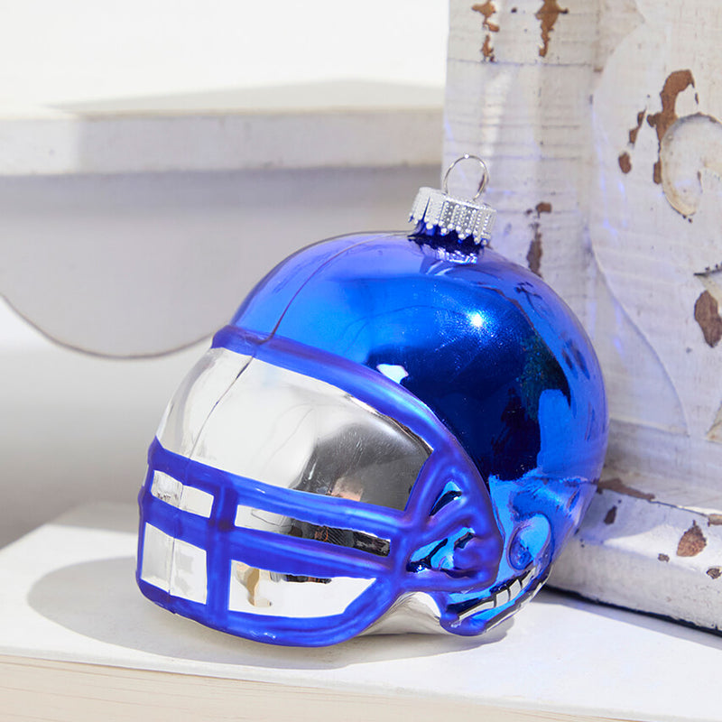 3.5" Victoria Blue Glass Football Helmet Ornament