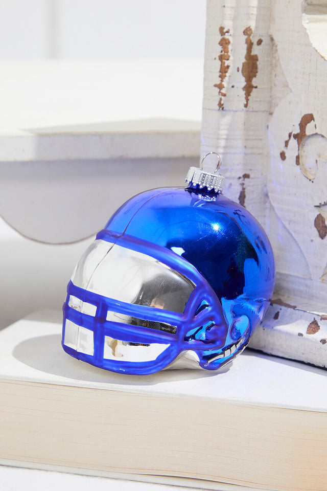 3.5" Victoria Blue Glass Football Helmet Ornament