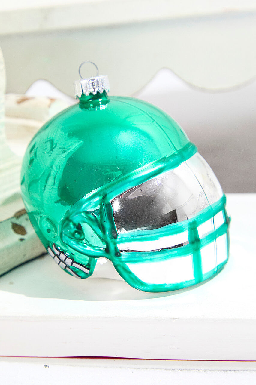 3.5 Inch Emerald Green Glass Football Helmet Ornament