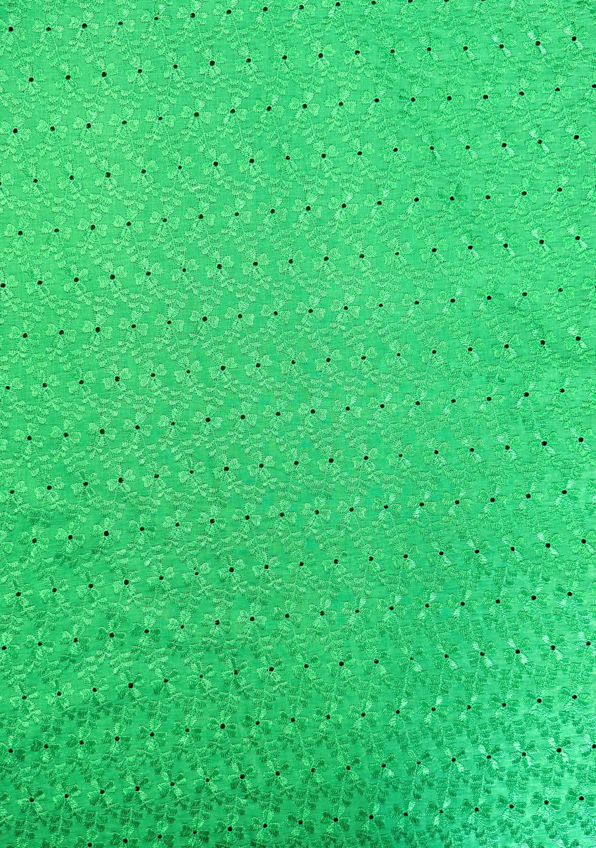 Heavy Eyelet Polyester Cotton Fabric - Kelly Green, Floral Embroidery, 41"-42" Width