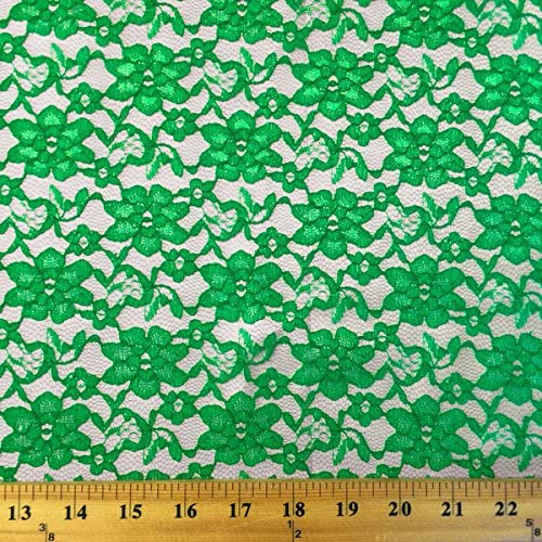 Kelly Green Raschel Lace Polyester Fabric - French Floral, 60" Width