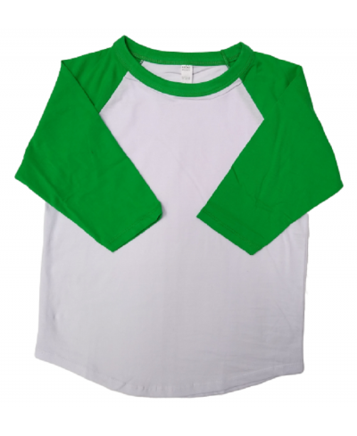 Lucky Friends Youth Raglan 100 Percent Cotton Fabric - Kelly Green, Raglan 3/4 Sleeve, Preshrunk (1 Shirt)