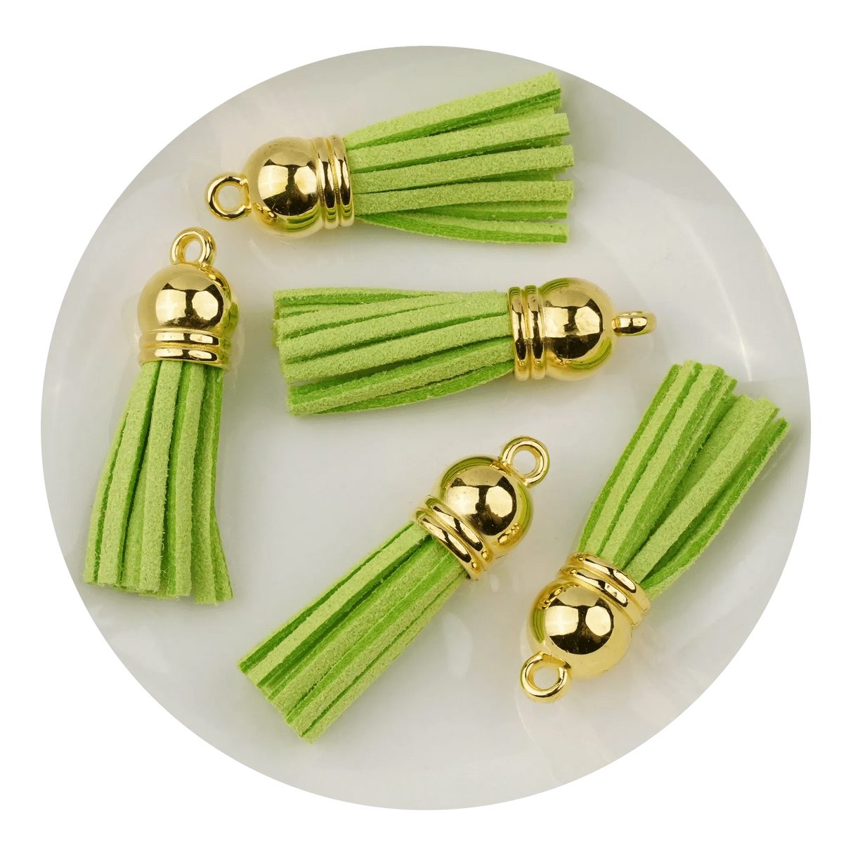 Keychain Tassel Gold Ring - Green (5 per Bag - 1.4" Long)