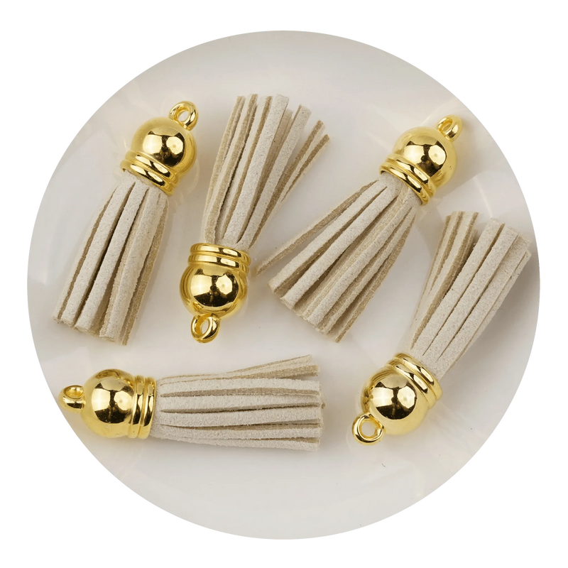 Keychain Tassel Gold Ring - Ivory (5 per Bag - 1.4" Long)