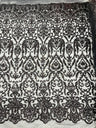 King Damask Sequin Fabric - 4 Way Stretch Mesh, Iridescent Sequin Embroidery, 54" Width (1 Yard)