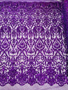 King Damask Sequin Fabric - 4 Way Stretch Mesh, Iridescent Sequin Embroidery, 54" Width (1 Yard)