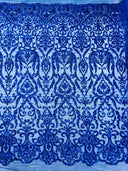 King Damask Sequin Fabric - 4 Way Stretch Mesh, Iridescent Sequin Embroidery, 54" Width (1 Yard)