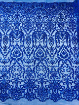 King Damask Sequin Fabric - 4 Way Stretch Mesh, Iridescent Sequin Embroidery, 54" Width (1 Yard)