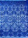 King Damask Sequin Fabric - 4 Way Stretch Mesh, Iridescent Sequin Embroidery, 54" Width (1 Yard)
