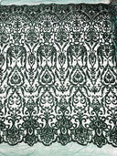 King Damask Sequin Fabric - 4 Way Stretch Mesh, Iridescent Sequin Embroidery, 54" Width (1 Yard)