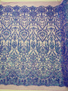 King Damask Sequin Fabric - 4 Way Stretch Mesh, Iridescent Sequin Embroidery, 54" Width (1 Yard)