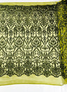 King Damask Sequin Fabric - 4 Way Stretch Mesh, Iridescent Sequin Embroidery, 54" Width (1 Yard)