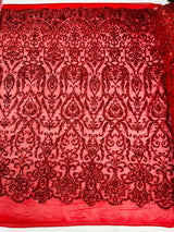 King Damask Sequin Fabric - 4 Way Stretch Mesh, Iridescent Sequin Embroidery, 54" Width (1 Yard)
