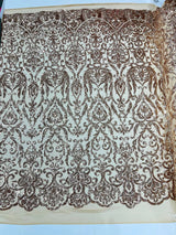 King Damask Sequin Fabric - 4 Way Stretch Mesh, Iridescent Sequin Embroidery, 54" Width (1 Yard)