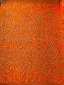 King Damask Sequin Fabric - 4 Way Stretch Mesh, Iridescent Sequin Embroidery, 54" Width (1 Yard)