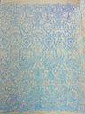 King Damask Sequin Fabric - 4 Way Stretch Mesh, Iridescent Sequin Embroidery, 54" Width (1 Yard)