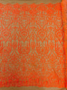 King Damask Sequin Fabric - 4 Way Stretch Mesh, Iridescent Sequin Embroidery, 54" Width (1 Yard)