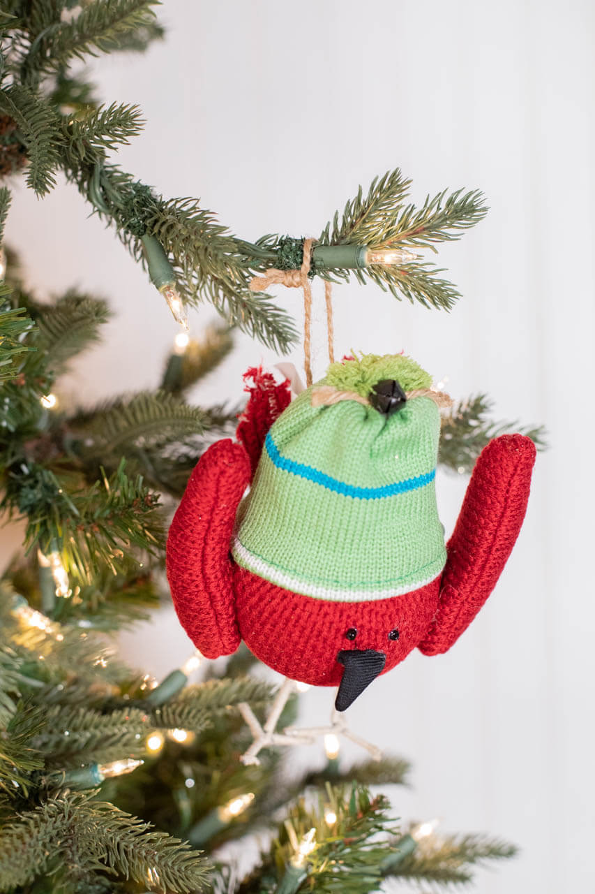 8.5" Knit Red Bird Ornament