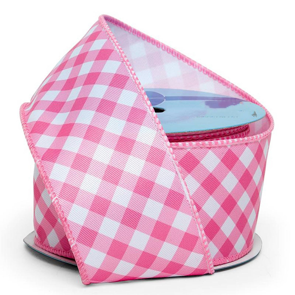 Bright Gingham Wired Ribbon 2 1/2 '' x 10 yd Pink Color 1 / ROLL