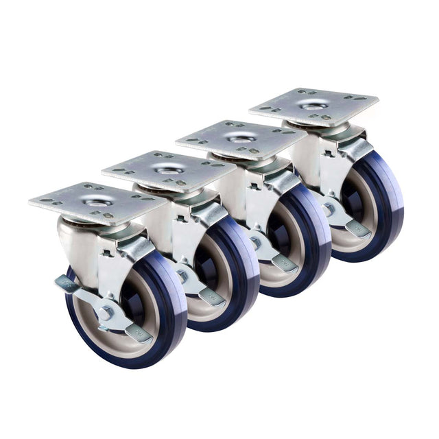 Krowne Metal 30-107S Economy Series 4" x 4" Plate Caster with 5" Wheel (Set of 4)