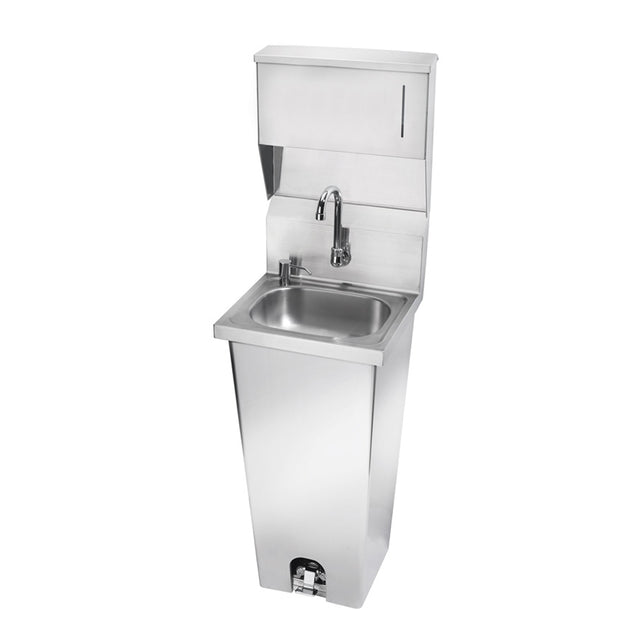 Krowne Metal HS-39 - 16" Wide Foot Valve Pedestal Hand Sink with Soap & Towel Dispenser