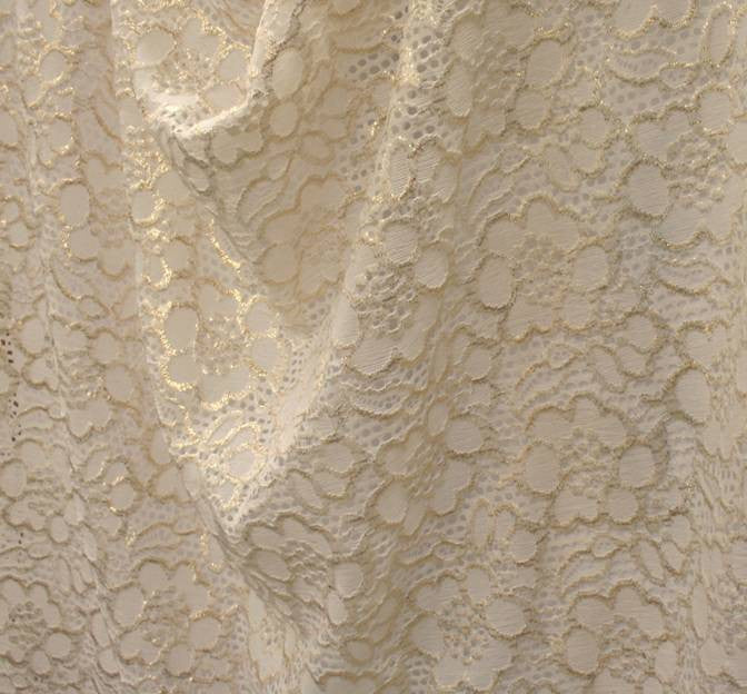 Lace 1D609 Ivory Gold Foil Fabric - Ivory Gold Foil, 52/54" Width (1 Yard)