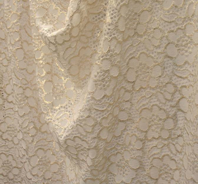 Lace 1D609 Ivory Gold Foil Fabric - Ivory Gold Foil, 52/54" Width (1 Yard)